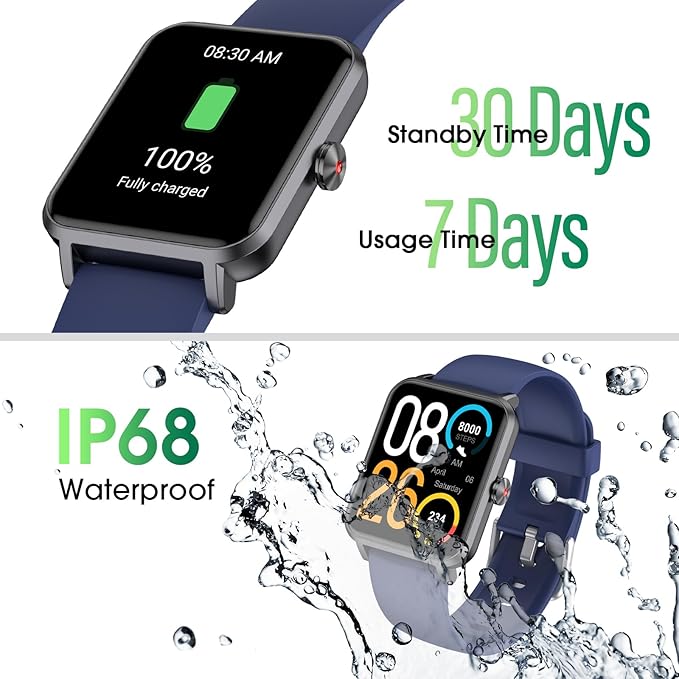 Smart Watch (Answer/Make Call) for Women Men, Fitness Tracker with Heart Rate, Blood Oxygen, Sleep Tracker, IP68 Waterproof Fitness Watch Step Calorie Counter Pedometer Compatible iPhone & Android