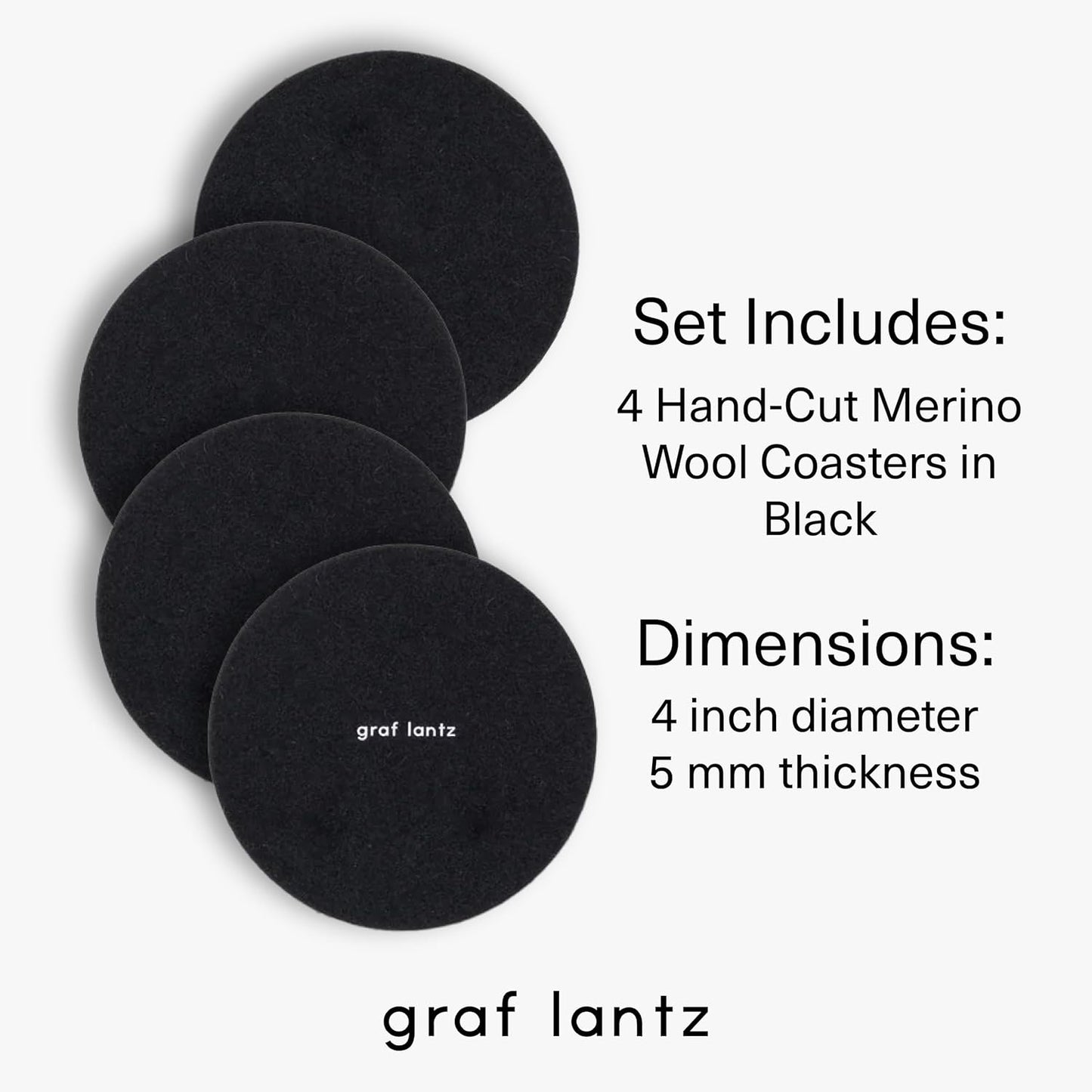 Graf Lantz - Bierfilzl Merino Wool Round Coasters Set of 4 - Black (4" Circles) - Absorbs 30% of Weight - German Wool - Heat Resistant, Sustainable, & Reusable - Home Decor & Coffee Table Decor