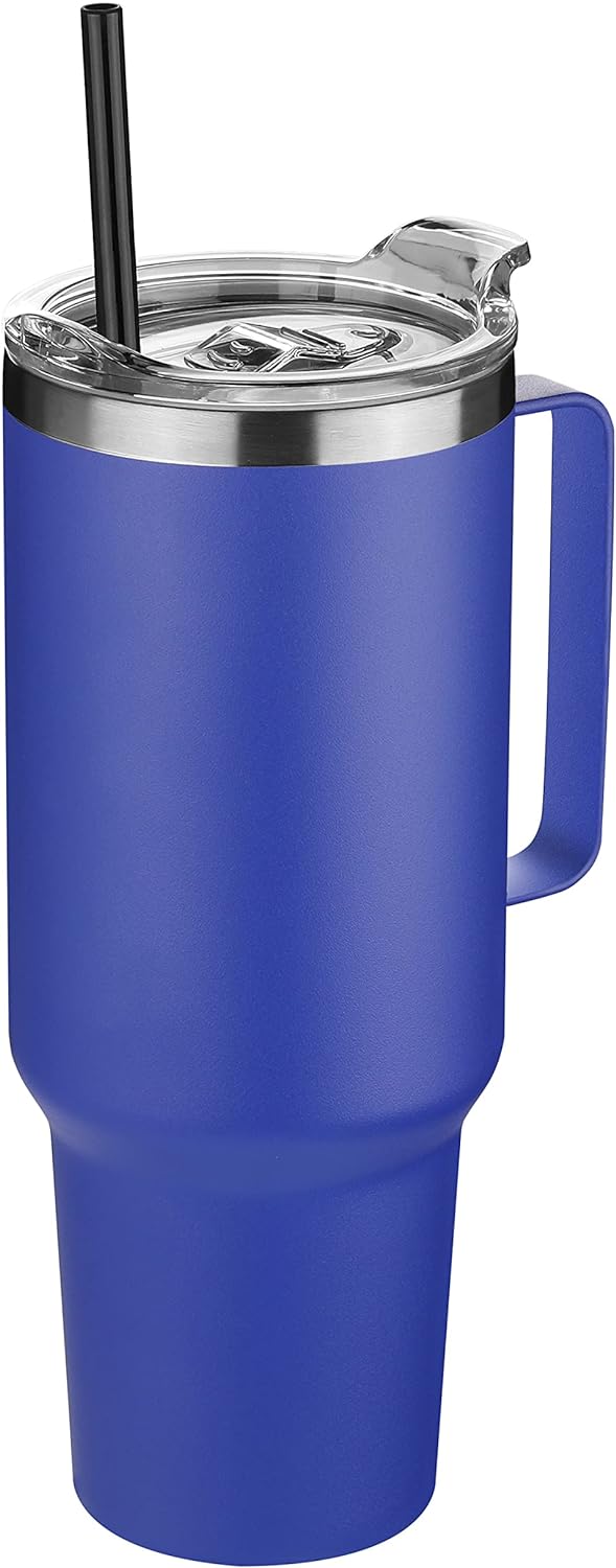 HASLE OUTFITTERS 40 oz Stainless Steel Tumbler with Handle, Vacuum Insulated Tumblers Bulk, Reusable Double Wall Travel Coffee Mug, Durable Powder Coated Water Bottle(Dark Blue, 1)