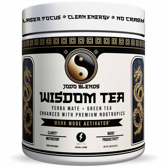 Yerba Mate Brain Tea Powder for Men - Daily Nootropic Drink for Clean Energy, Focus & Mood Support | Powered by Citicoline, L-Theanine, L-Tyrosine & Lion’s Mane | Wisdom Tea - Sweet Tea - 30 Servings