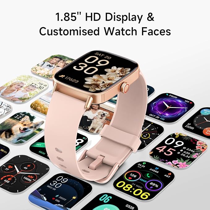Smart Watch for Women, 1.85" HD Smartwatch Compatible iPhone/Samsung/Android (Answer/Make Calls), 100+ Sport Modes Fitness Tracker with Heart Rate/Sleep/SpO2 Monitor, IP68 Waterproof Reloj Inteligente