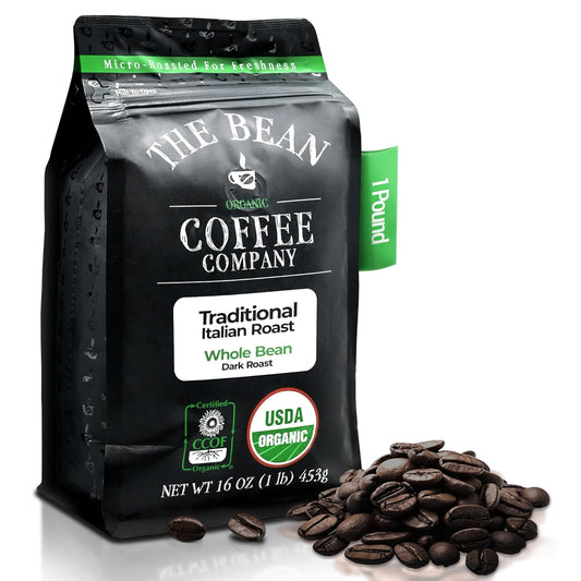 The Bean Organic Coffee Company Il Chicco (Traditional Italian Roast), Dark Roast, Whole Bean Coffee, 16-Ounce Bag