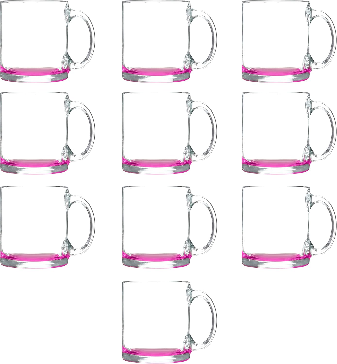Libbey Clear Glass Coffee Mugs 13 oz. Set of 10, Bulk Pack - Perfect for Coffee, Tea, Espresso, Hot Cocoa, Other Beverages - Pink Bottom
