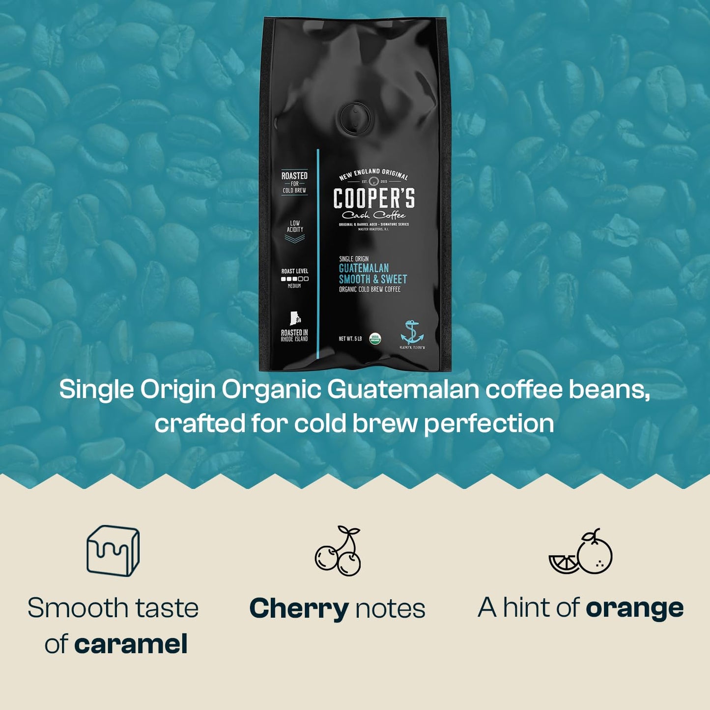 Organic Cold Brew Coffee - Guatemalan Coffee Beans Crafted For Cold Brewing - Ground, Medium Roast, 5 lb