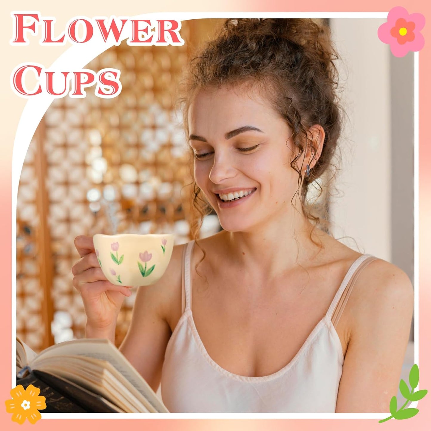 Ceramic Coffee Mug Vintage Flower Mugs 8 oz Cute Floral Coffee Mugs Irregular Latte Art Cup Lead-free Porcelain Cups for Cappuccino, Cocoa (Purple Tulips)