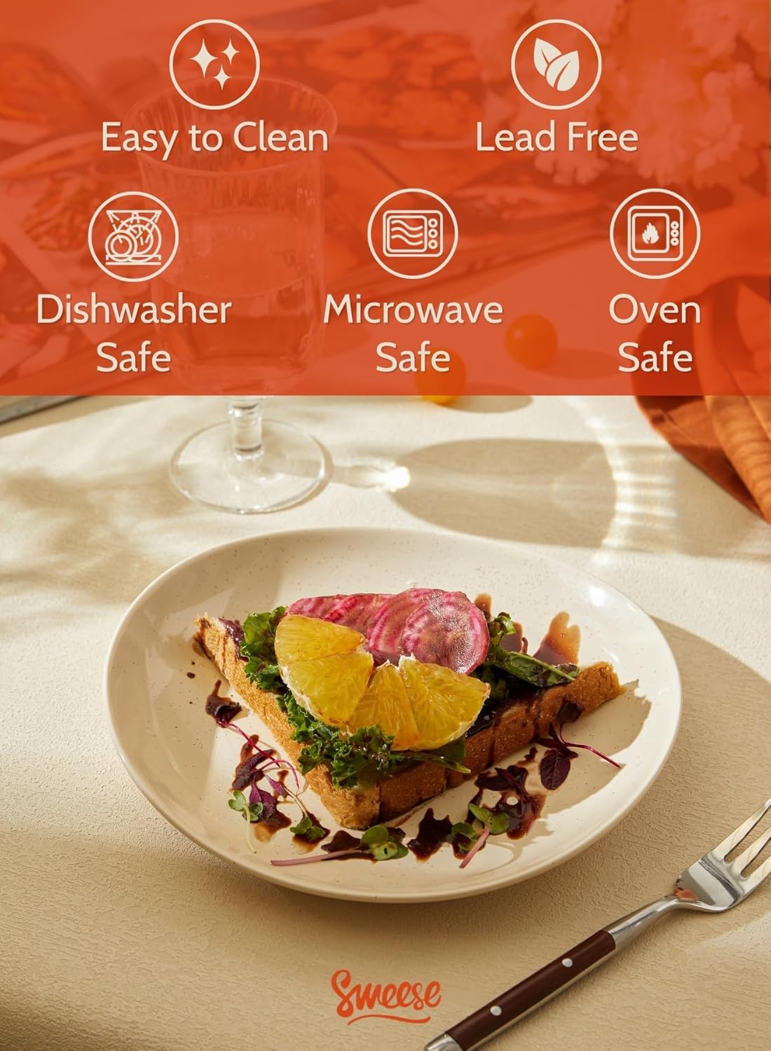 Sweese 7.8" Porcelain Dessert Plates, Beige, Set of 6 - Scratch-Resistant, Microwave Oven Safe Appetizer Plates