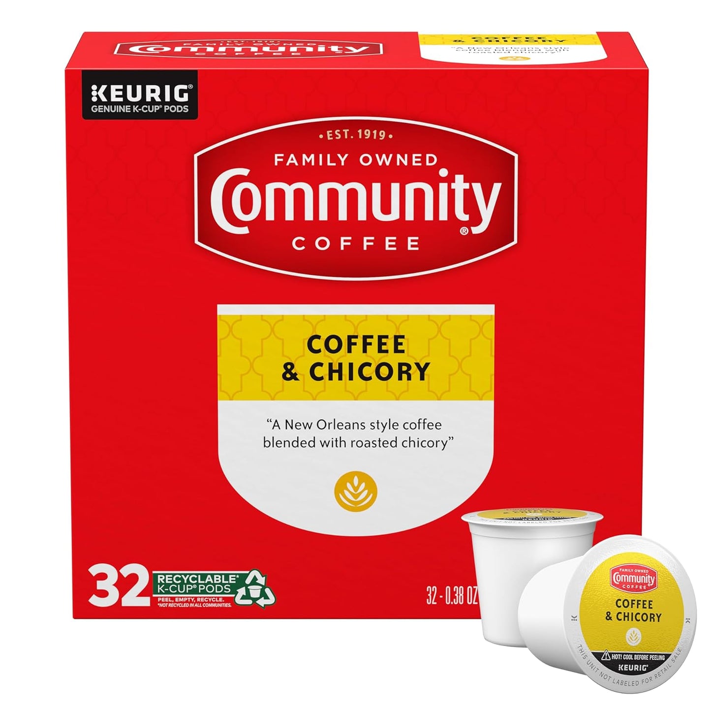 Community Coffee Coffee and Chicory Medium-Dark Roast Single Serve Keurig K-Cup Pods 32 ct Box