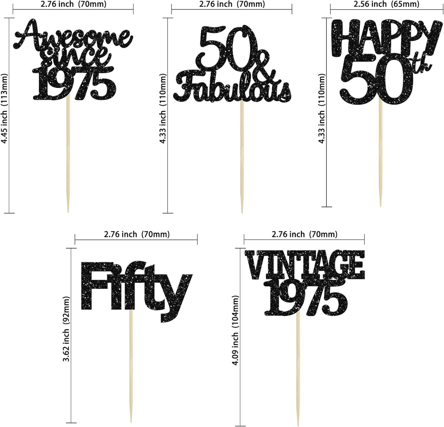 Gyufise 30Pcs Vintage 1975 Cupcake Toppers 50th Birthday Cake Decorations Cheers to 50 Fabulous Fifty Cupcake Picks 50th Birthday Wedding Anniversary Party Cake Decorations Supplies Black