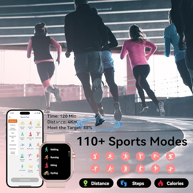 Smart Watch for Men Women, 1000 mAh 100 Day Battery Life, 1.85" Fitness Tracker with Call Function, 110+ Sport Modes, Heart Rate, Sleep Monitor Fitness Watch, IP68 Waterproof, Compatible iOS Android