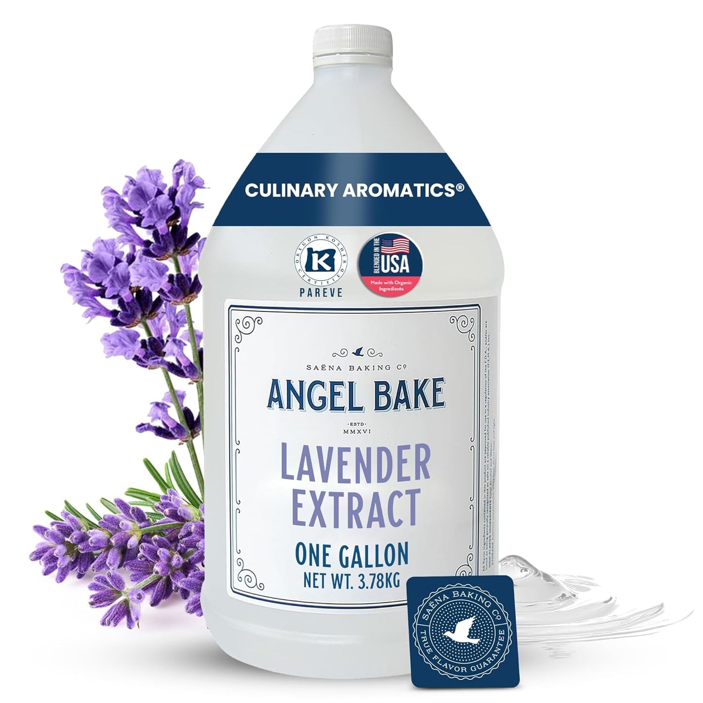 Pure Bulgarian Lavender Extract, 1 Gallon - Natural Essence for Beverage Formulations, Bulk Manufacturing, Professional Food Developers - Kosher Certified, Vegan, Gluten-Free, Keto Friendly