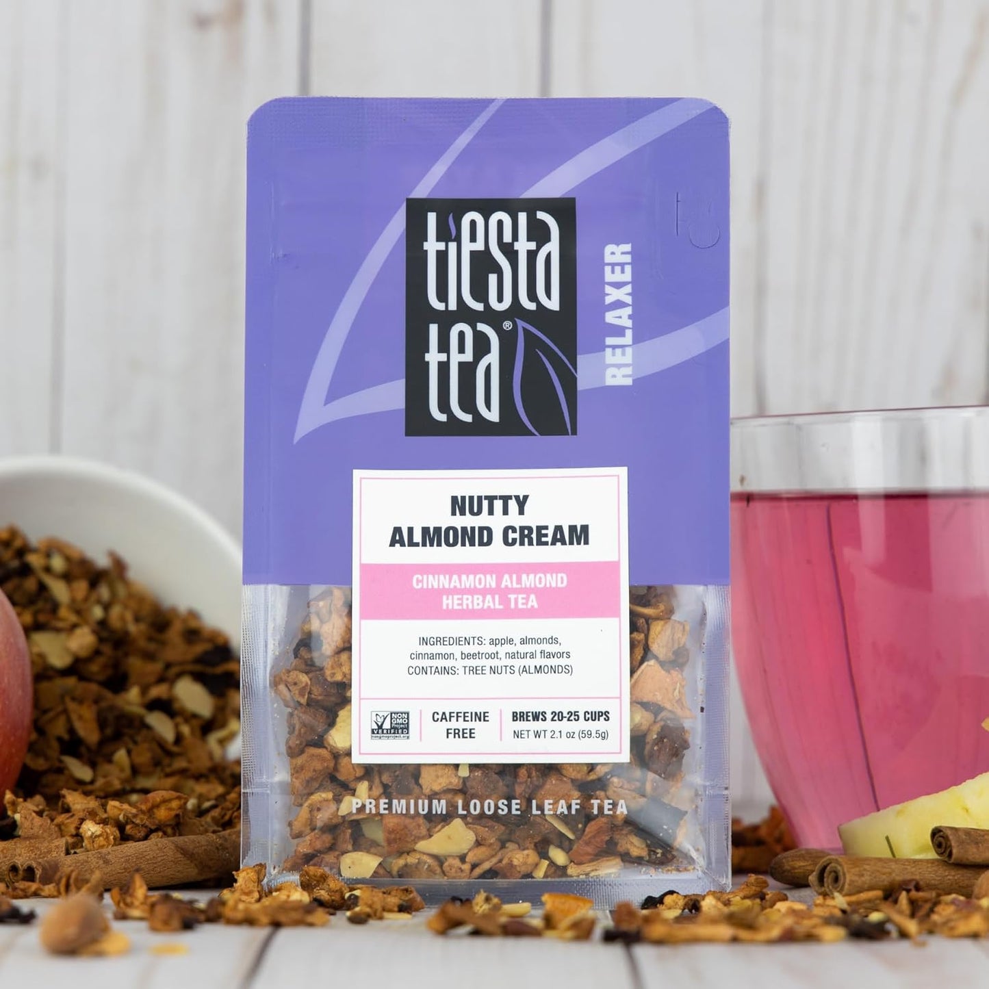 Tiesta Tea - Nutty Almond Cream, Loose Leaf, Cinnamon Almond Herbal Tea, Premium Non-Caffeinated Blend, Make Hot or Iced & Brews Up to 25 Cups, 12.6oz Resealable Pouch, Pack of 6