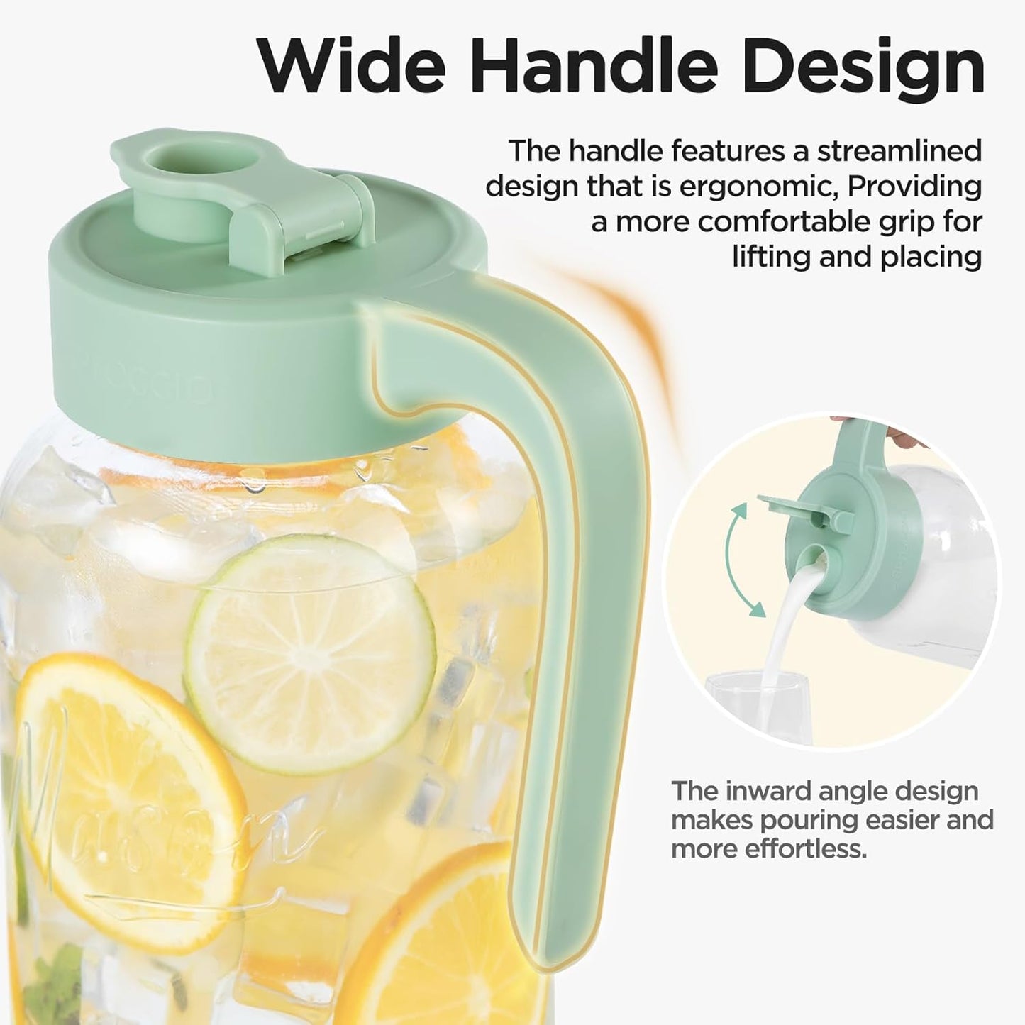 Mason Jar Pitcher - Airtight & Leakproof Glass Pitcher with Lid, Perfect for Breastmilk, Cold Brew, and Sun Tea, 2 Quart (64 oz) Mason Jar with Pour Spout Lid