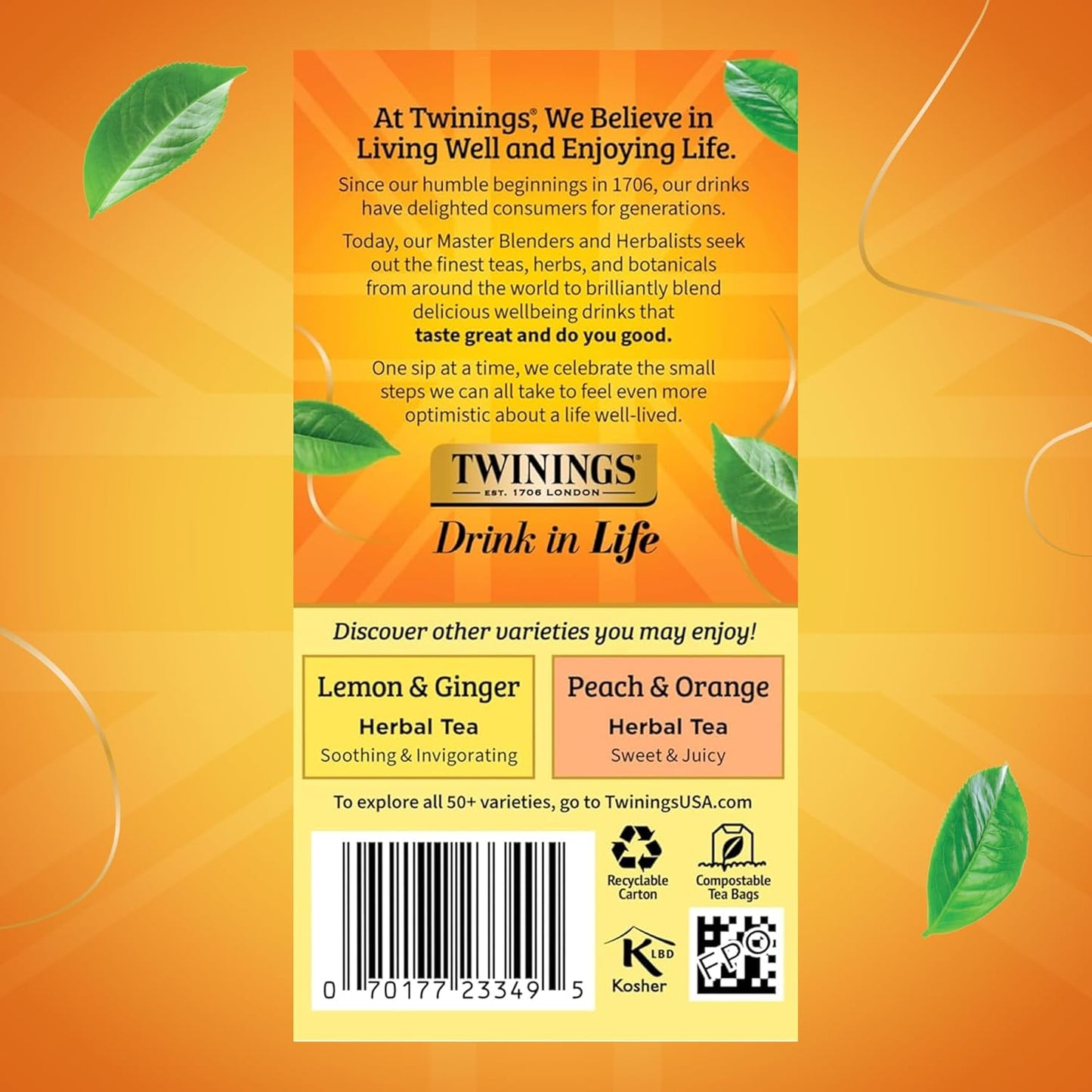 Twinings Mango & Pineapple Herbal Tea Individually Wrapped Bags, 20 Count (Pack of 6), Naturally Caffeine-Free, Enjoy Hot or Iced, 120 Teabags