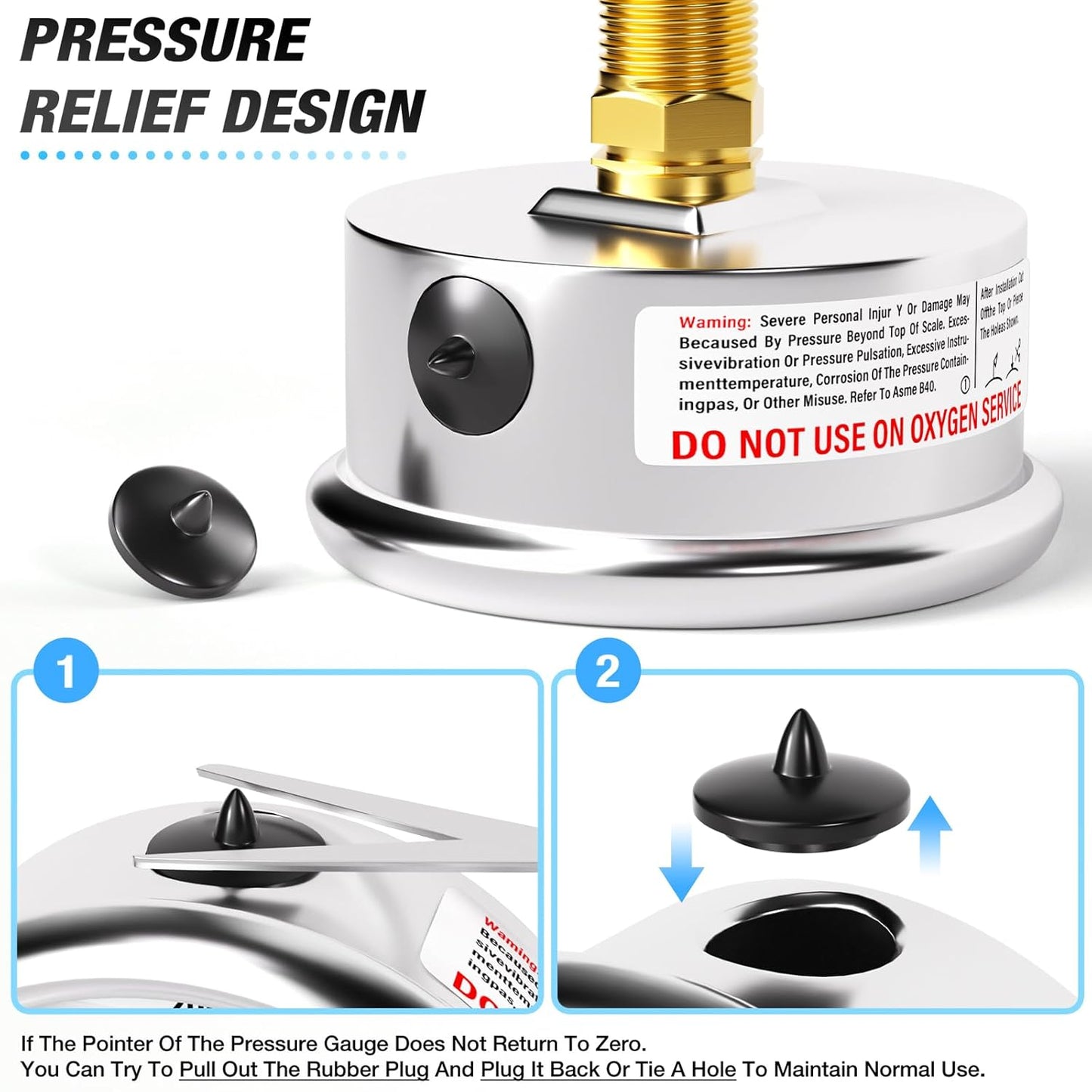 MEANLIN MEASURE -30inHG~0Psi Stainless Steel 1/4" NPT 2.5" FACE DIAL Vacuum Pressure Gauge, Center Back Mount, with 1/4" x 1/2" NPT and 1/4" x 3/8" NPT Hex Bushing