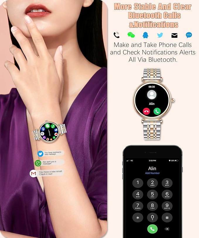 Smart Watch for Women 1.27" Color Screen Waterproof Fitness Activity Tracker Rose Gold Women's Smart Watch with Heart Rate Sleep Monitor for Android and iOS (Two-Tone Rose Gold Steel RT-i109)