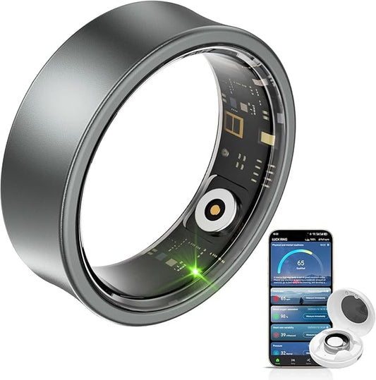 AI Smart Ring, Fitness Tracker with Heart Rate, Blood Pressure, Sleep Tracking, Step Tracking, 10ATM, Waterproof Smart Ring for iPhone and Android (Matte Gray, 12)
