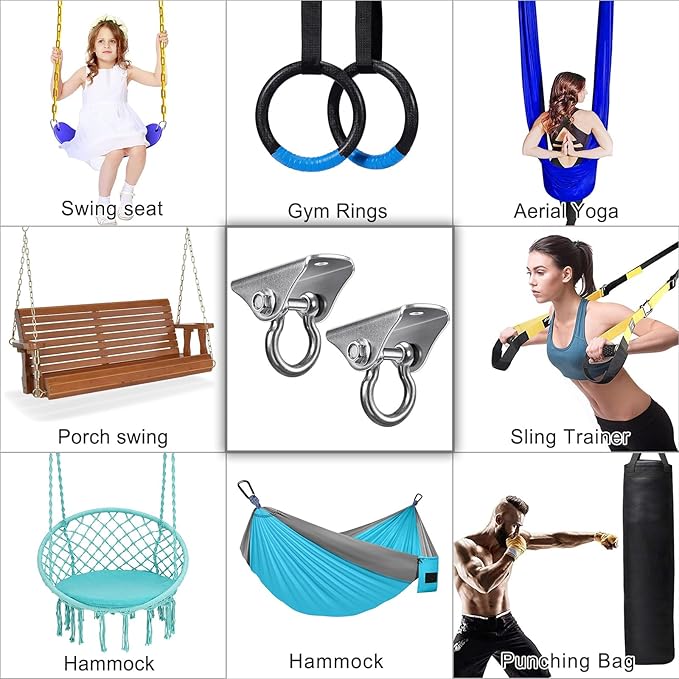 SELEWARE Heavy Duty Swing Hangers Stainless Steel Swing Hooks Ceiling Mount Swing Hardware for Porch Swing Set Hammock Chair Heavy Bag Yoga Silk 2 Pack