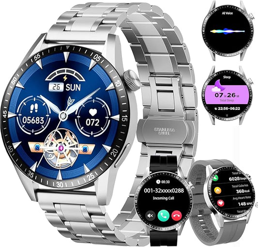 Smart Watch for Men with Answer/Make Calls, 1.39" HD Always Display Fitness Tracker Watch with Waterproof 190+Sports Modes Health Monitor Sleep Monitor for iOS Android (Silver)
