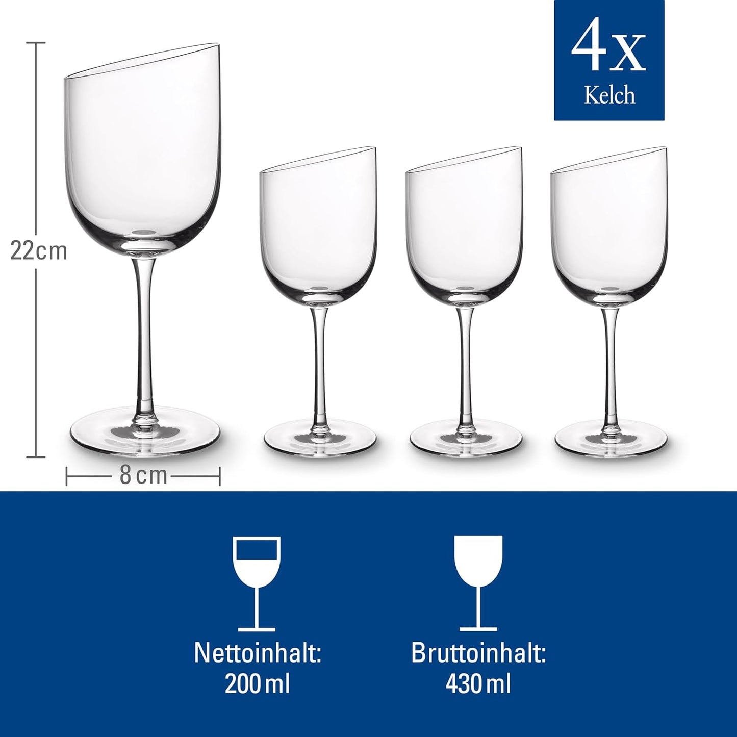 Villeroy & Boch New Moon Set, 4 Pieces, Elegant, Modern Red Wine Day Use, Crystal Glass, Transparent, Dishwasher Safe