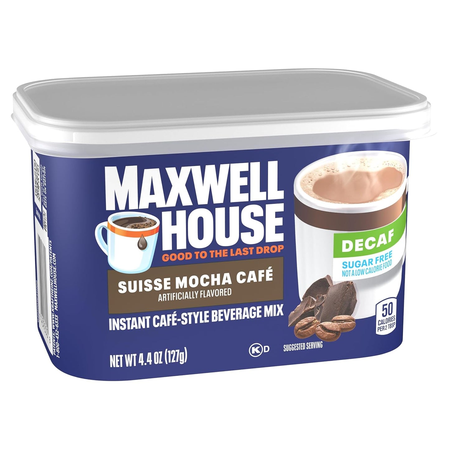 Maxwell House Sugar-Free Suisse Mocha Cafe Decaf Instant Cafe-Style Beverage Mix, 4.4 oz. Canister