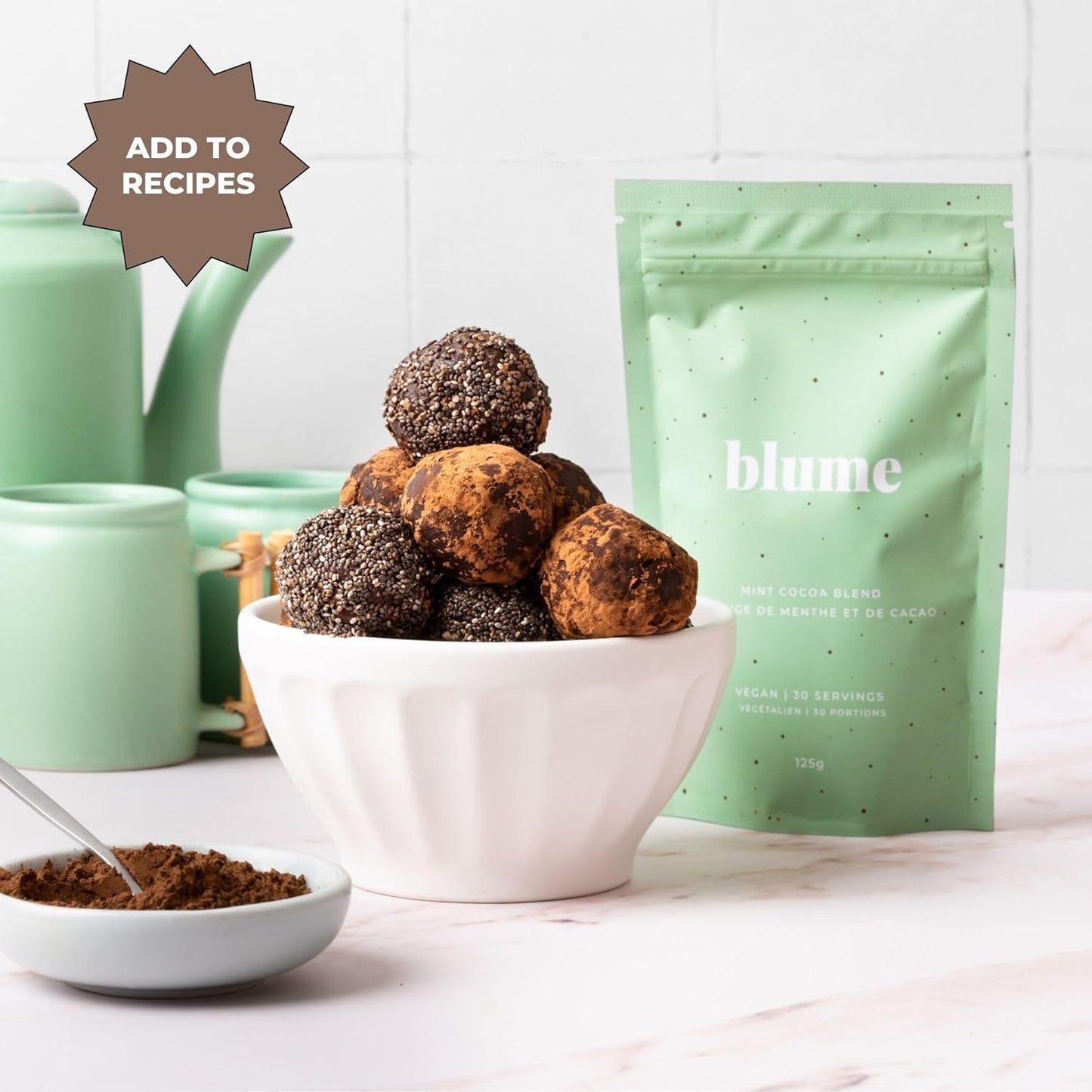 Blume Peppermint Cacao Blend - Superfoods latte with Brain Boosting Adaptogen Organic Cacao - Keto Friendly & Vegan Hot Chocolate - 30 Servings