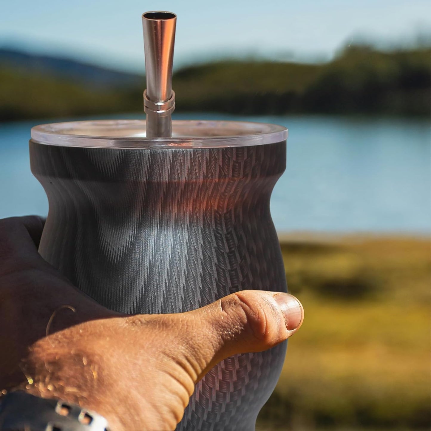 Beruth Bombilla Yerba Mate Gourd, 8oz Stainless Steel Tea Cup Set with a Multifunctional Lid, Two Straws and Cleaning Brushes, Double Walled Coffee Mug Heat Insulation Anti Scalding (Water Ripples)