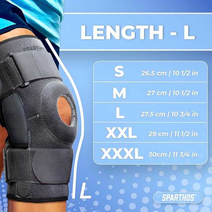 Sparthos Knee Brace - Relieves ACL, MCL, Meniscus Tear, Arthritis, Tendonitis Pain - Open Patellar Design with Dual Hinged - Support Compression for Running, Working Out, For Men and Women (Medium)
