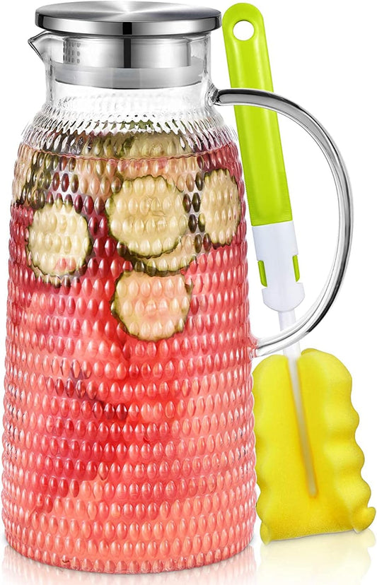 Aofmee 80oz Glass Pitcher with Lid, 2.4 Liter Water Pitcher, Glass Carafe for Cold or Hot Beverages, Sun Tea Jar, Easy Clean Heat Resistant Jug for Juice, Milk