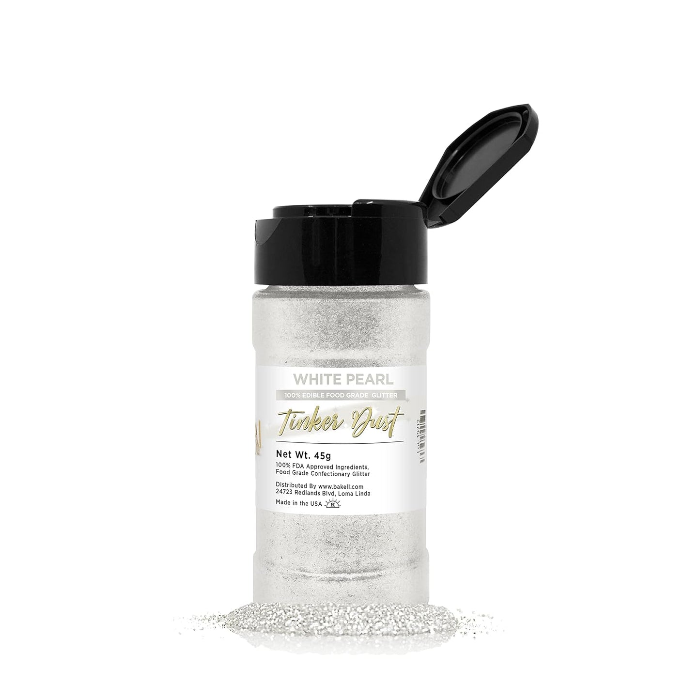 BAKELL White Edible Glitter, 25 Grams | TINKER DUST Edible Glitter | KOSHER Certified | 100% Edible Glitter | Cakes, Cupcakes, Cake Pops, Drinks, Dessert Vegan Glitter & Dusts (45g Shaker, White)