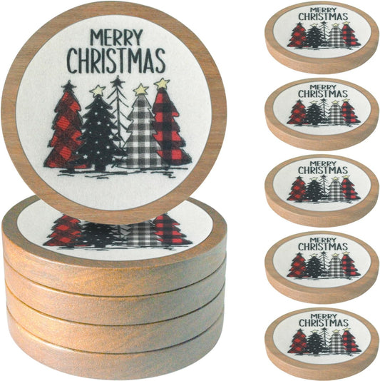 Christmas Tree Coasters for Drinks, Minacun Absorbent Coaster Set of 5, White Elephant Gifts, Secret Santa Gifts, Xmas Decor, Drinks Coasters for Coffee Tabletop Protection, 4.3 Inches