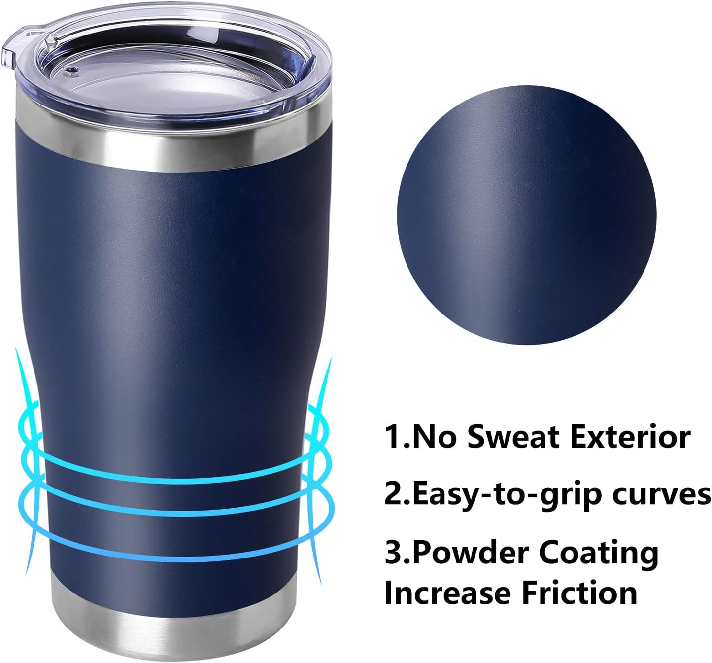 DOMICARE 20oz Tumbler with Lid Stainless Steel Tumblers Bulk, Double Wall Vacuum Insulated Coffee Travel Mug Powder Coated Tumbler, 8 Pack Navy