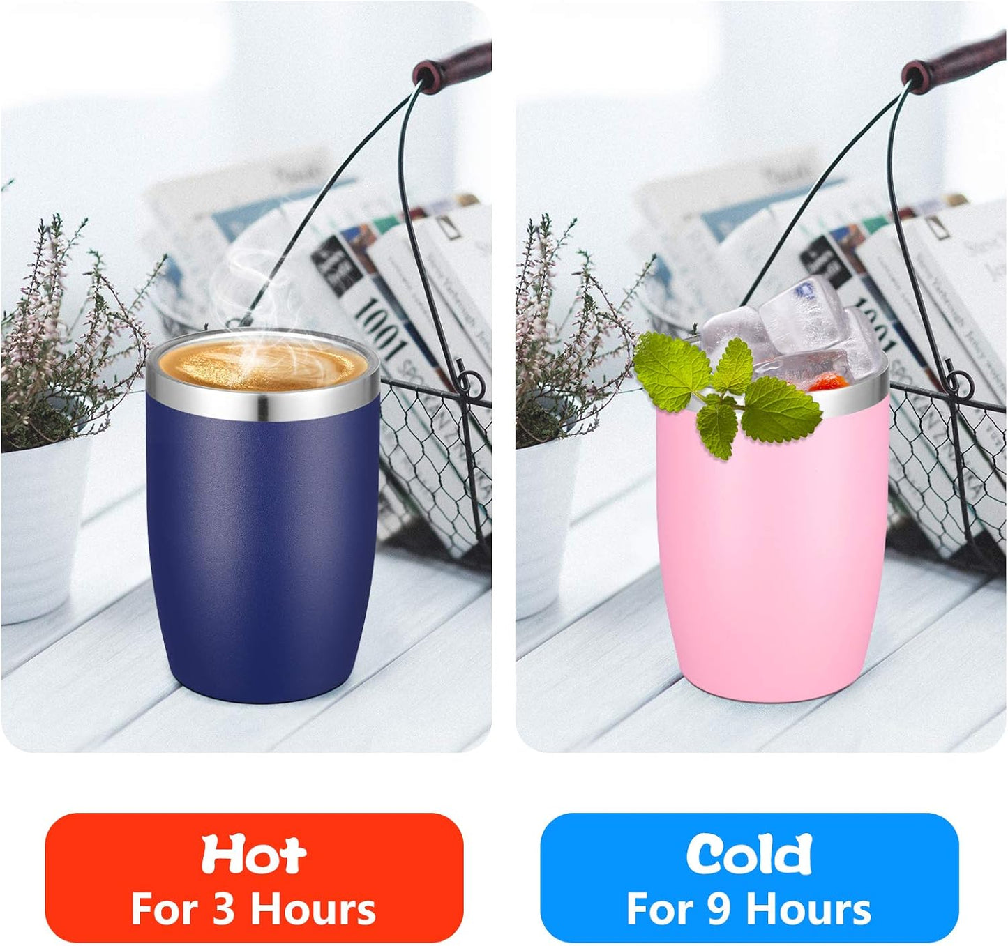 VEGOND Stainless Steel 12 oz Tumblers bulk Vacuum Insulated Double Wall Travel Tumbler with Lid and Straw Reusable Tumbler,Navy Blue 12 pack