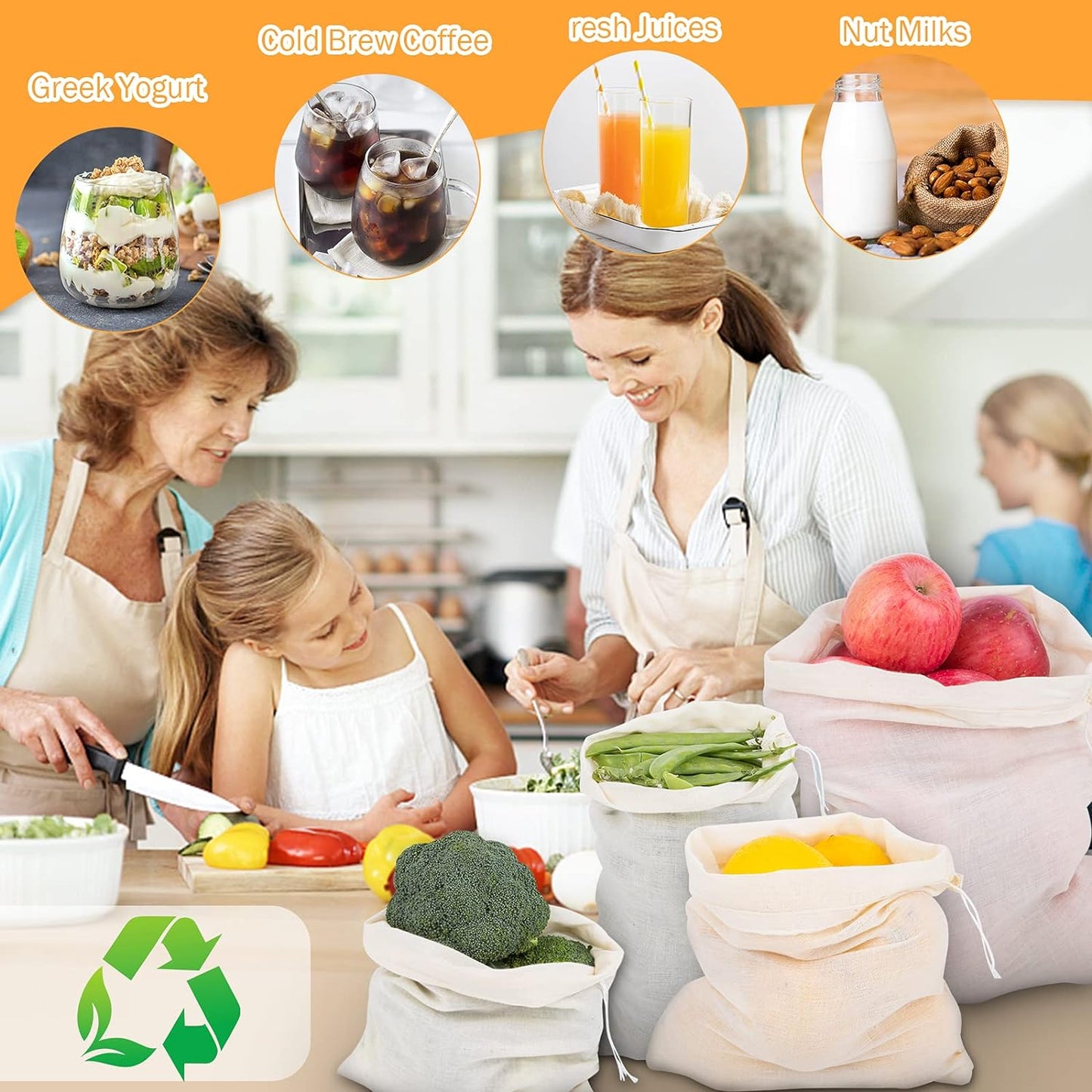 10 Pack Nut Milk Bag, 12‘’ x 14‘’ Fine Mesh Grade Reusable Cheesecloth Bags Strainers, Unbleached Organic Cotton Filter Bags for Almond Milk, Juices, ColdBrew, Cheese, Tea, Yogurt, Coffee