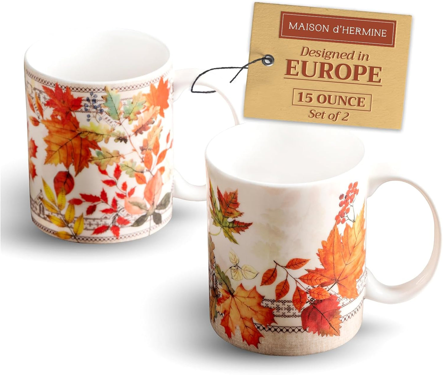 Maison d' Hermine Coffee Mug with Handles Fine Bone China Mugs Pack of Two Tea Cups for Hot Beverages Cappuccino Latte Home Restaurant Office Perfect for Gift (Amarante, 15 Ounce)