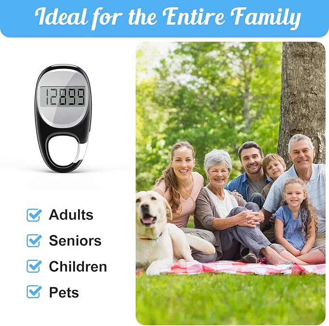 Simple Pedometer for Walking, Accurate Step Tracker with Carabiner, 3D Step Counter for Men Women Kids Seniors