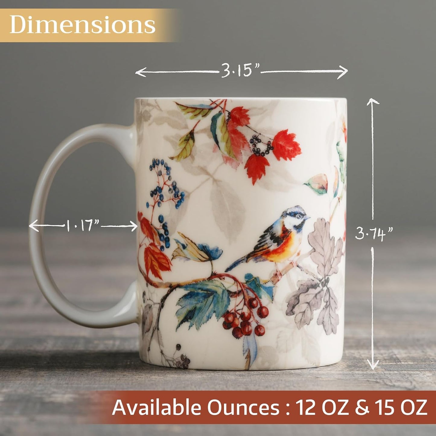 Maison d' Hermine Coffee Mug with Handles Fine Bone China Mugs Pack of One Tea Cups for Hot Beverages Cappuccino Latte Home Restaurant Office Perfect for Gift (Equinoxe - Beige Passerine, 12 Ounce)