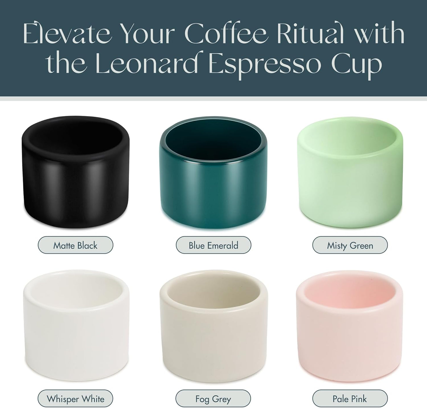 Folk Ceramics Leonard Ceramic Espresso Cups | Modern Stackable Demitasse Mugs for Espresso | Thick Walled, Handleless, Durable, Dishwasher & Microwave Safe | Set of 2, 3oz | Blue Emerald