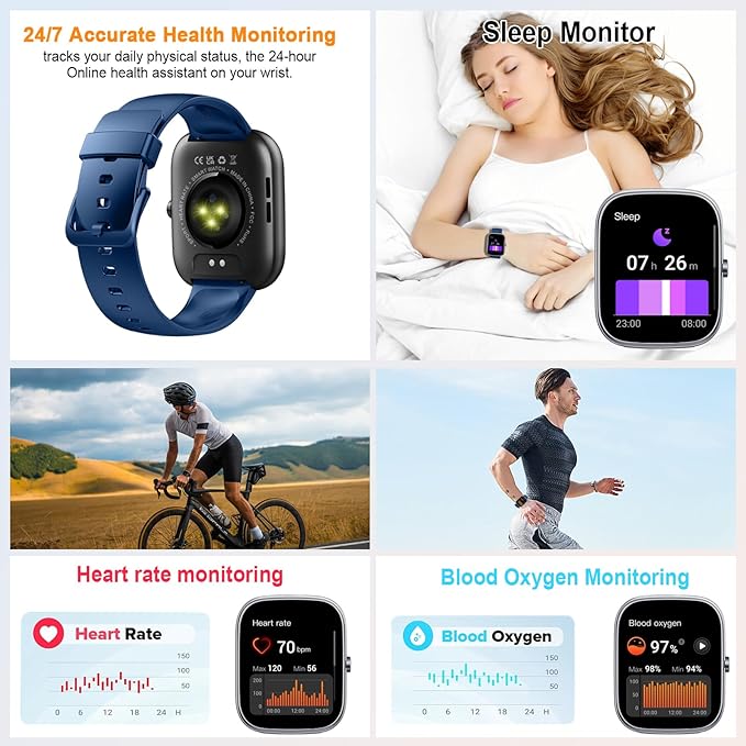 Smart Watch, 1.91"HD 2025 Smartwatch for Men Women (Answer/Make Call), 112+ Sports IP68 Waterproof Fitness Activity Tracker, Heart Rate/Sleep Monitor/Pedometer/Calories, Fitness Watch for Android iOS