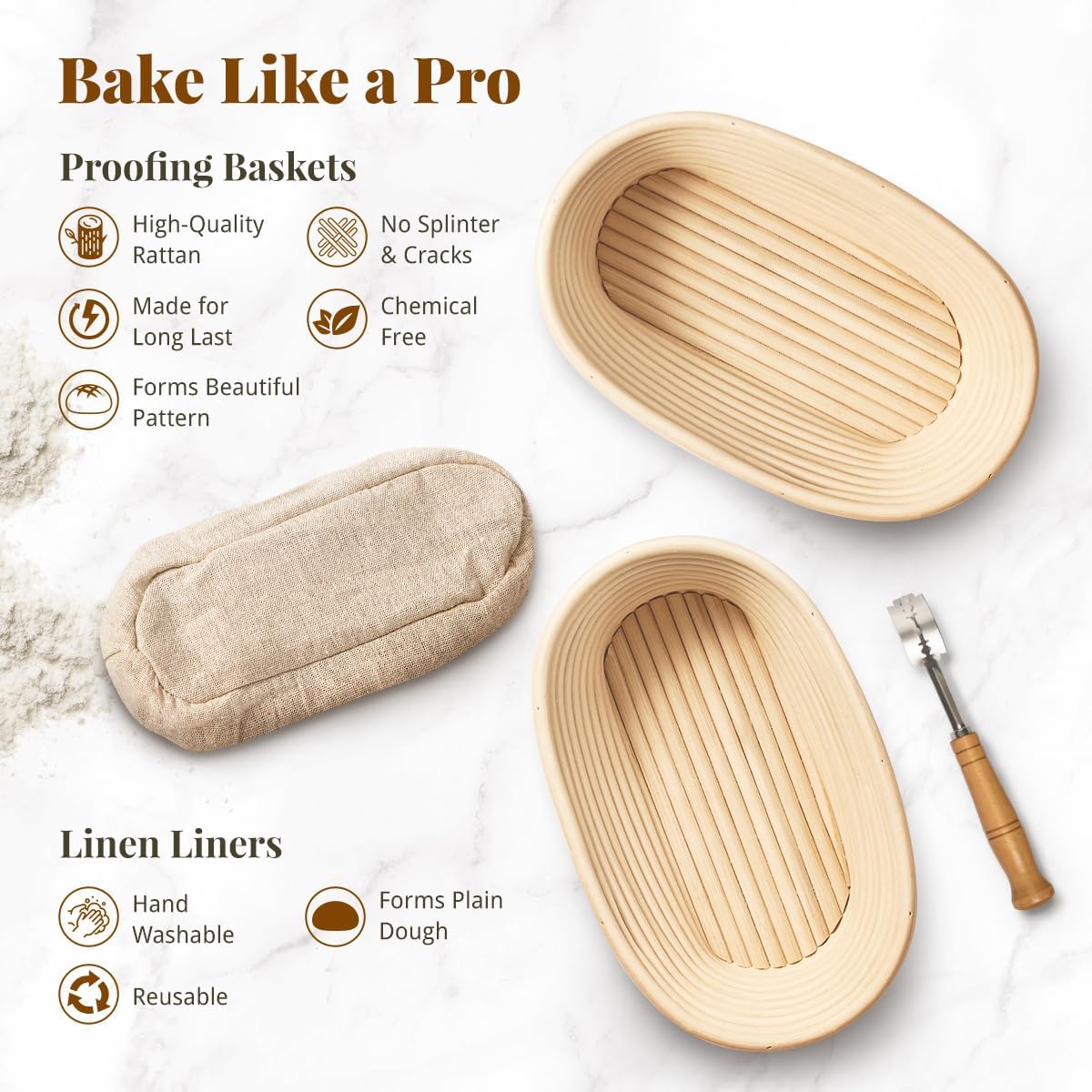 10 Inch Oval Banneton Bread Proofing Basket Sourdough Starter Kit, Sourdough Bread Baking Supplies with Bread Lame, Sling, Spatula, Scraper, Dough Whisk