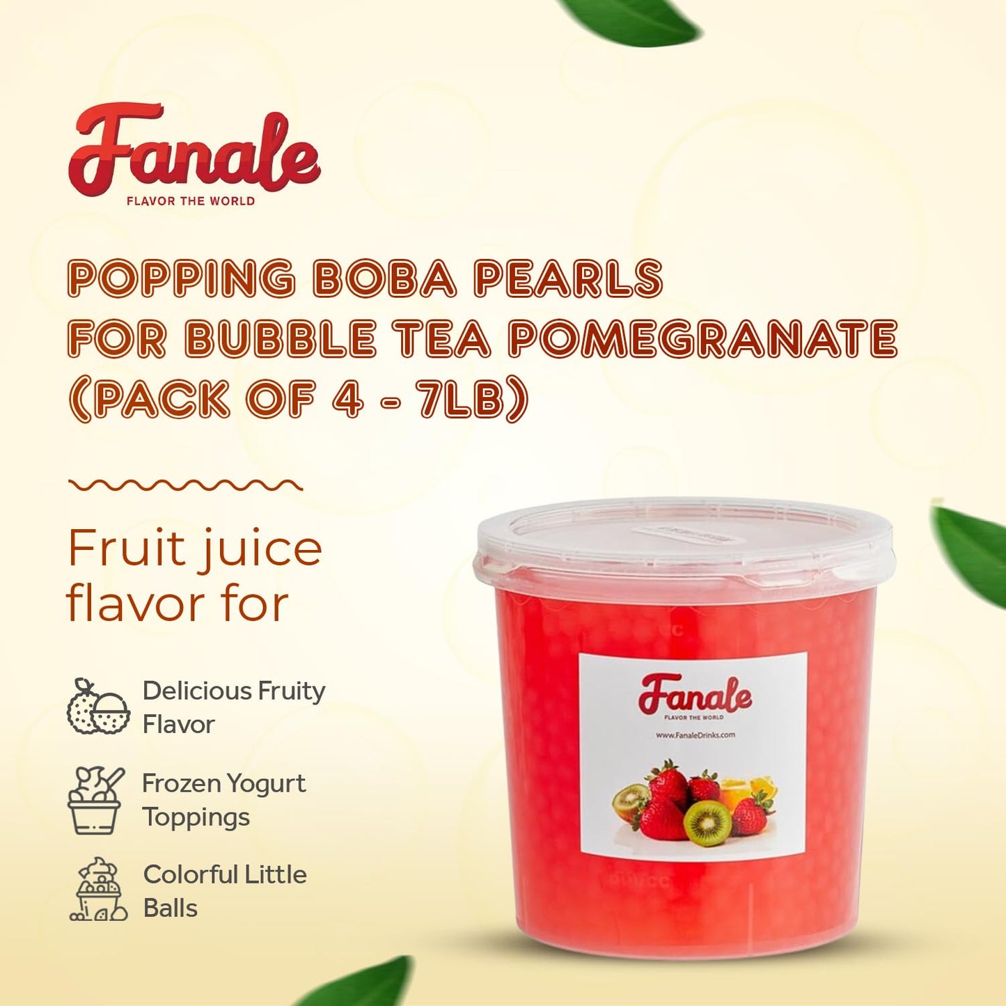 Fanale Pomegranate Popping Boba Pearls, Vegan, Non GMO, Gluten Free, Fat Free, Perfect for Bubble Tea, Smoothies, Ice Cream, Desserts, and Beverages.