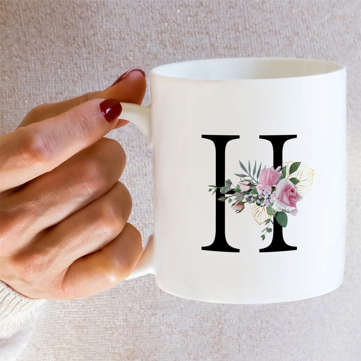 Retreez Initial A-Z Floral Botanical Bouquet Alphabet Monogrammed Monogram Mug 11 Oz Ceramic Tea Coffee Mugs - Appreciation Thank You Wedding Birthday Gifts for her friend coworker sister - H Initial