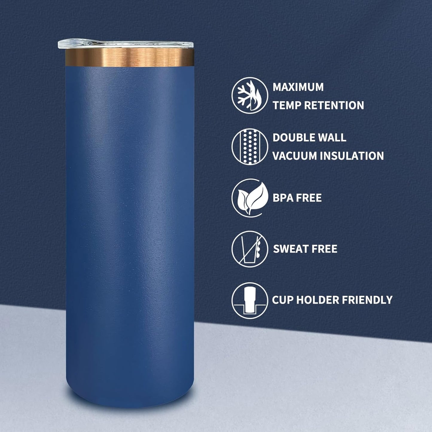 20 oz Skinny Tumblers Bulk 4 Pack, Stainless Steel Insulated Tumbler with Lids and Straws, Slim Double Wall Powder Coated Travel Coffee Mugs Reusable Cup for Hot Cold Drinks (Navy,4 pack)