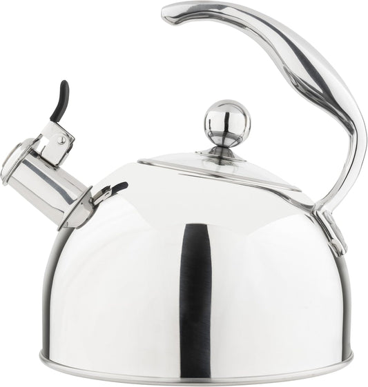 Viking 3-Ply Stainless Steel Tea Kettle, 2.6 Quart Stovetop Hot Water Pot with Tempered Glass Lid, Ergonomic Handle, Induction Ready, Mirror Finish
