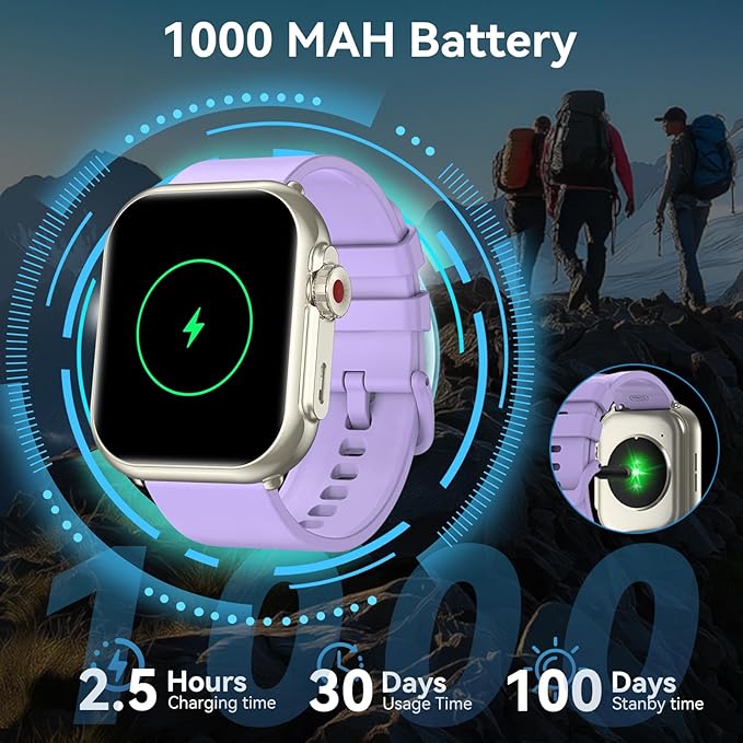 Smart Watch for Men Women, 1.85" HD Fitness Tracker with Call Function, 1000 mAh 100 Day Battery Life, 110+ Sport Modes, Heart Rate Sleep Monitor Fitness Watch, IP68 Waterproof, iOS Android Compatible