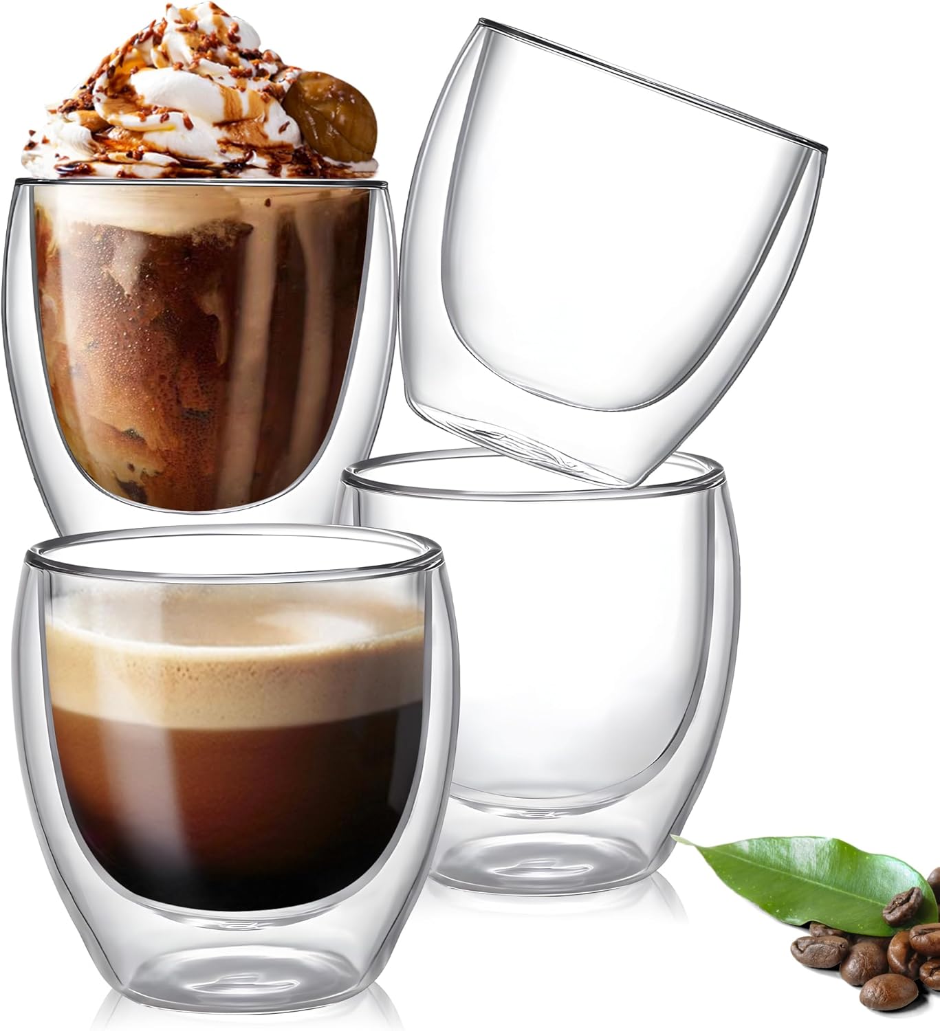 Set of 4 Double Walled Glass Coffee Mugs 5 Ounces Insulated Layer Coffee Cups Borosilicate Glass Espresso Cup for Hot Beverage,Cappuccino,Tea,Latte,Wine,Microwave Safe