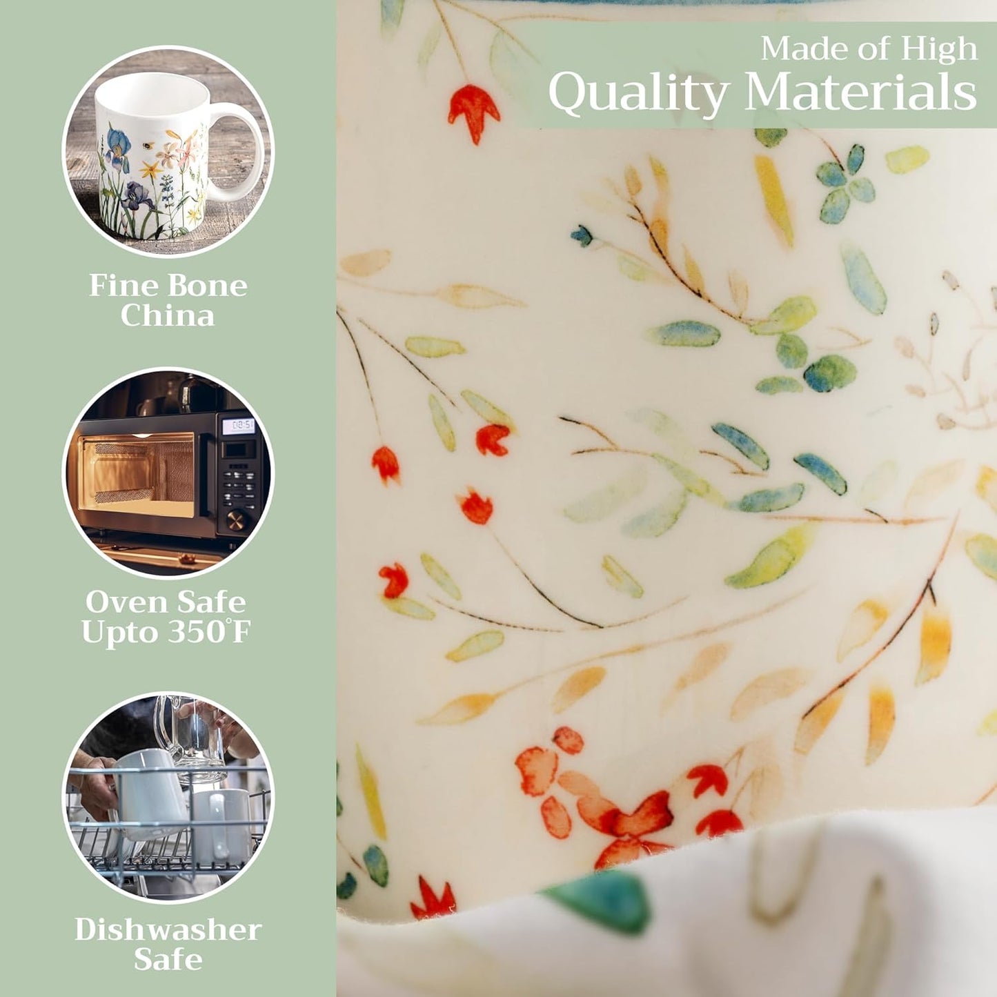 Maison d' Hermine Coffee Mug with Handles Fine Bone China Mugs Pack of One Tea Cups for Hot Beverages Cappuccino Latte Home Restaurant Office Perfect for Gift (Colmar - Blue, 15 Ounce)