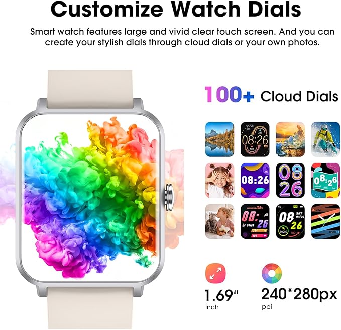 Smart Watch (Answer/Make Call) for Women Men, Fitness Tracker with Heart Rate, Blood Oxygen, Sleep Tracker, IP68 Waterproof Fitness Watch Step Calorie Counter Pedometer Compatible iPhone & Android