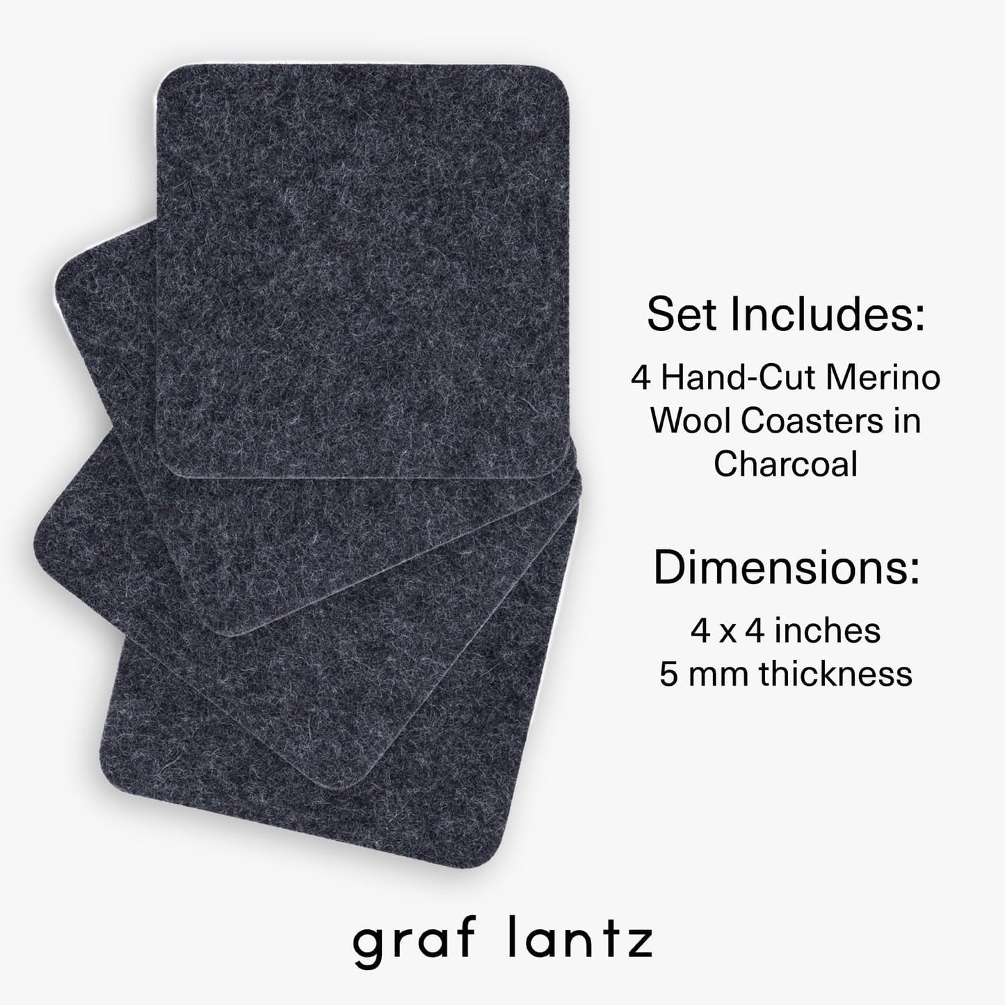 Graf Lantz - Bierfilzl Merino Wool Square Coasters Set of 4 - Charcoal (4"x4"x5mm) - Absorbs 30% of Weight, Natural German Wool - Heat Resistant, Sustainable, Reusable - Home Decor, Coffee Table Decor