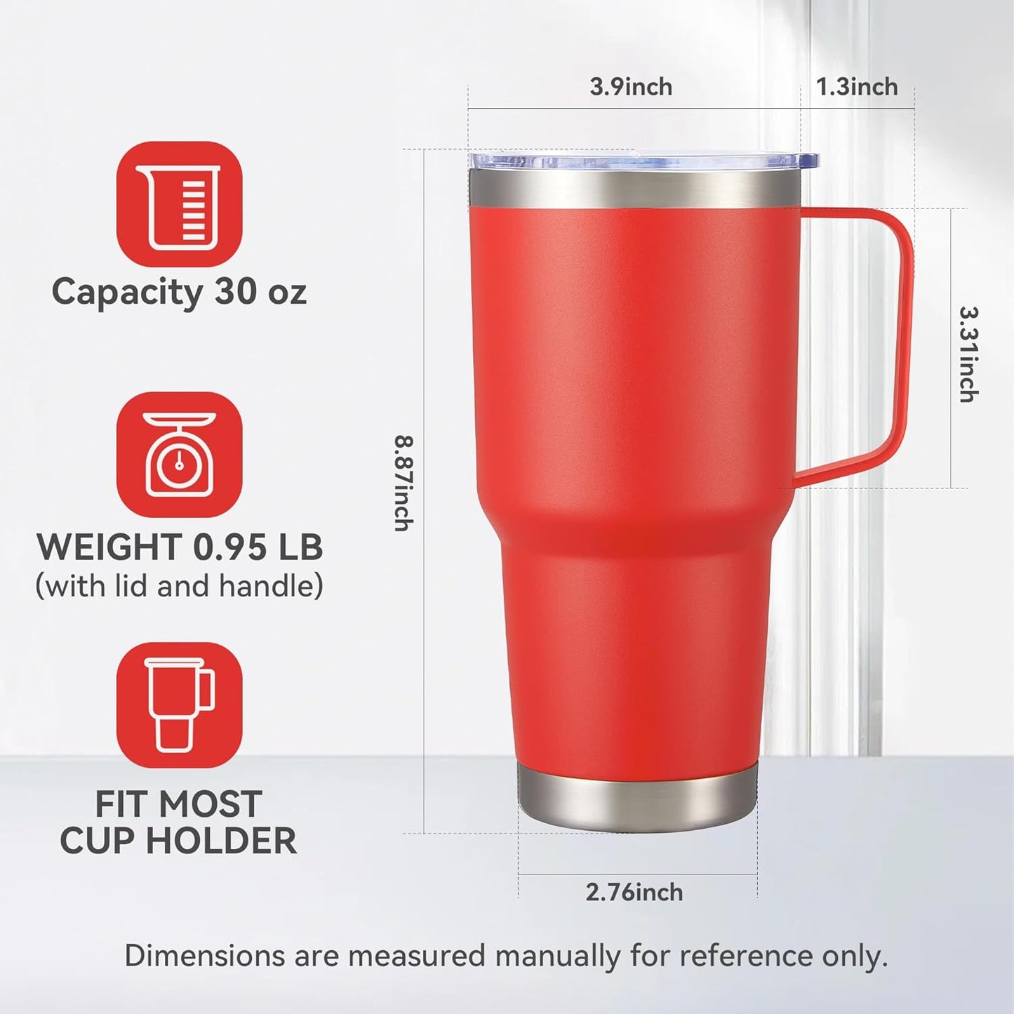 30 oz Tumbler with Handle and Lid, Stainless Steel Tumblers Bulk Double Wall Vacuum Insulated Travel Mug Leak Proof Cup Keep Drinks Cold and Hot Red, 12 Pack