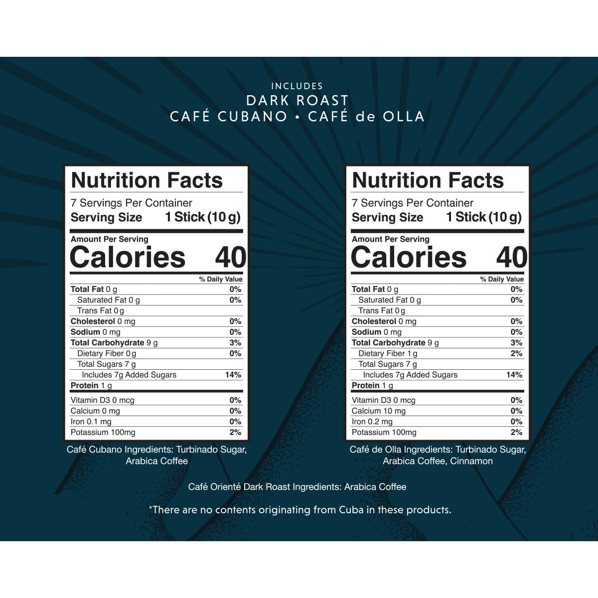 Oriente Cuban Coffee Roasters Variety Pack - 20 ct Instant Coffee (Cafe Oriente, Cafe Cubano, Cafe De Olla) - 100% Arabica Coffee for Hot or Iced Coffee